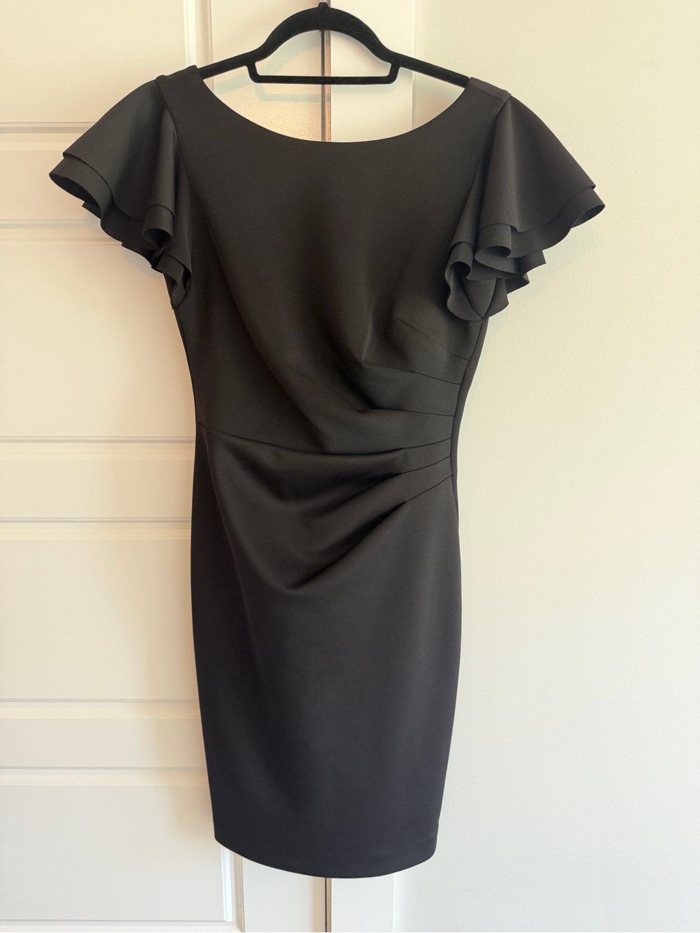 Jessica Howard Black Flutter Sleeve Ruched Sheath Dress Size 6